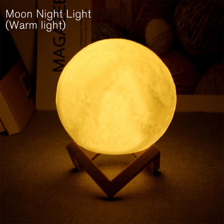 3D Moon Lamp Night Light - 3.15" LED Lamp with Stand