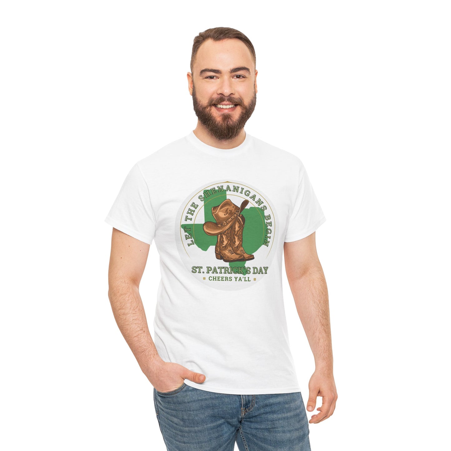 St. Patrick's Day Texas Cowboy Boots Shirt - Irish Pride Meets Western Style-Unisex Heavy Cotton Tee