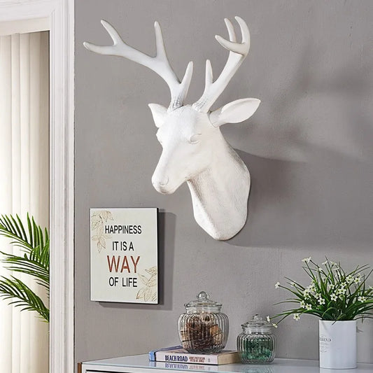 3D Deer Head Wall Mount - Large Resin Animal Head Sculpture for Home Decor (16x12x20 inches)