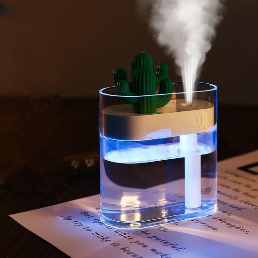 Cactus USB Humidifier & Essential Oil Diffuser - 5.4oz Ultrasonic Aromatherapy Mist Maker with LED Light