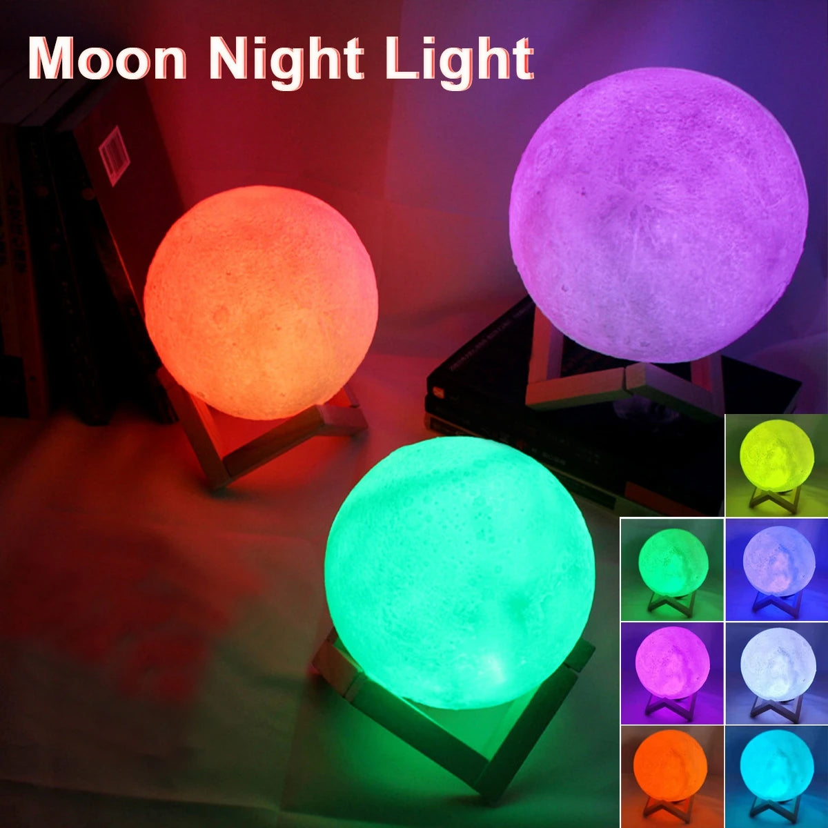 3D Moon Lamp Night Light - 3.15" LED Lamp with Stand