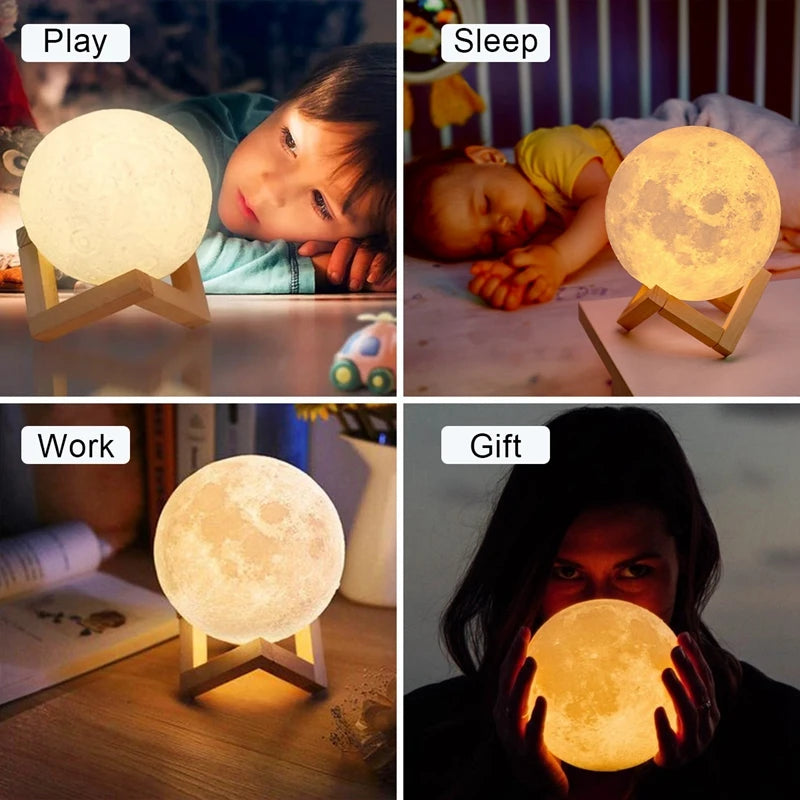 3D Moon Lamp Night Light - 3.15" LED Lamp with Stand