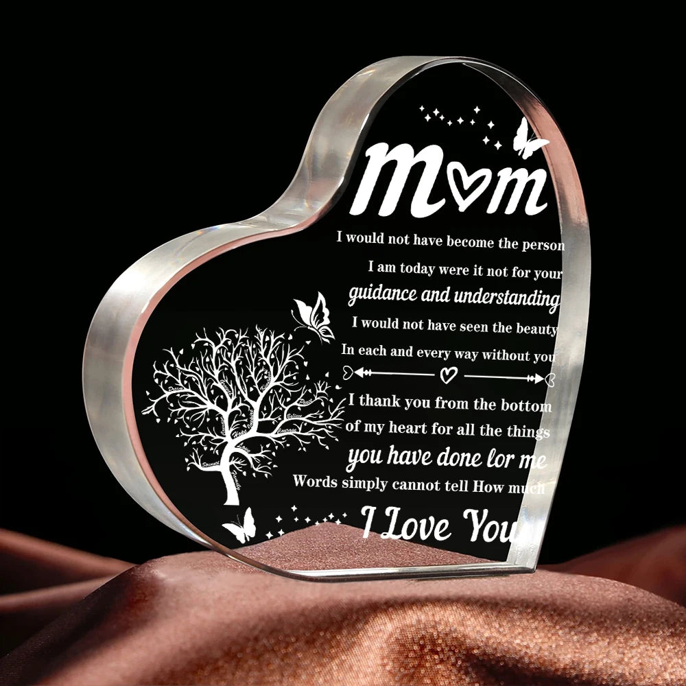 Mom Heart Plaque - Transparent Acrylic Keepsake Gift from Family