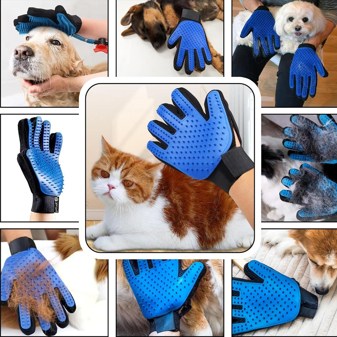 Pet Grooming Gloves - Gentle Hair Removal & Massage Brush for Dogs & Cats