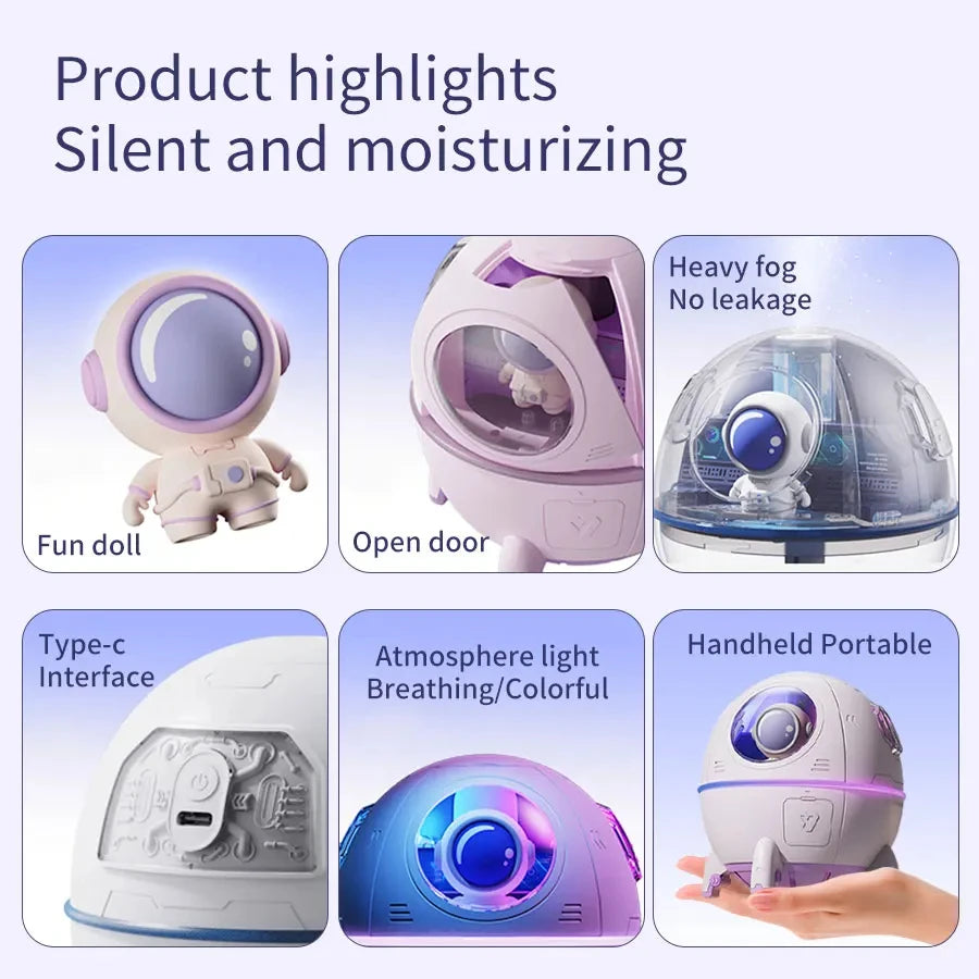 Astronaut Humidifier - Space Capsule Diffuser with 7-Color Night Light