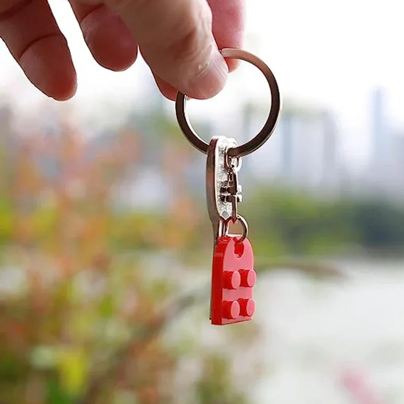 Matching Heart Brick Keychain Set - 2pc Building Block Keyrings for Couples & Friends - 8 Color options