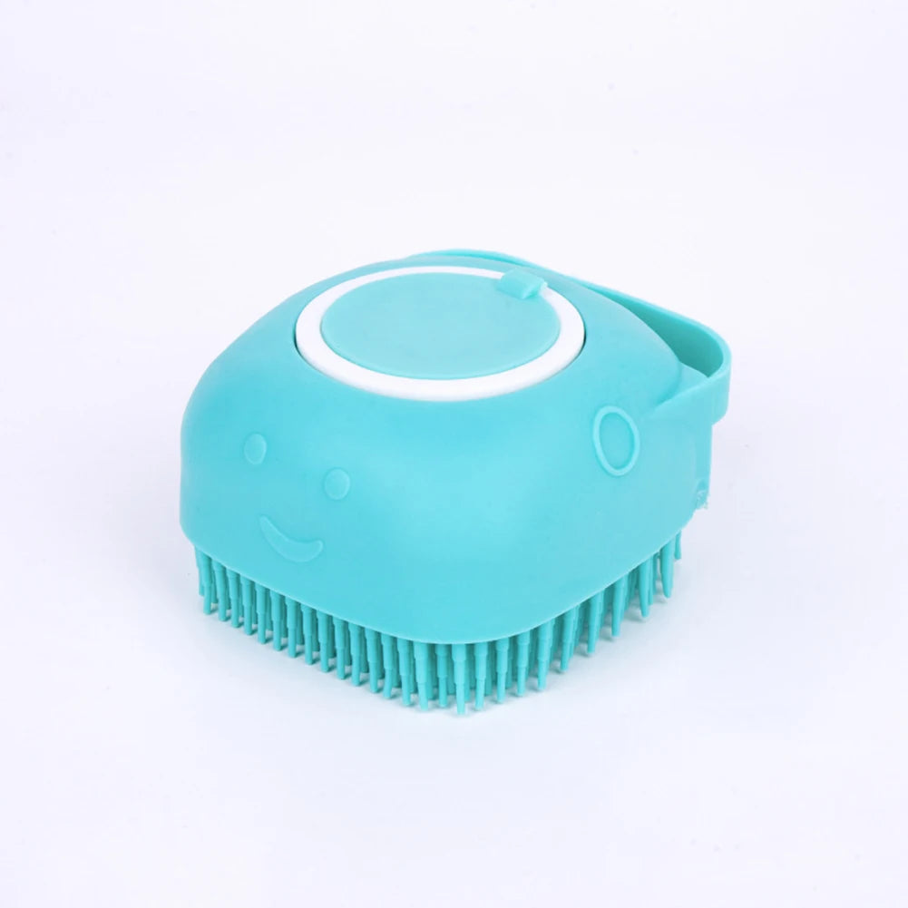 2 in 1 Pet Massage Shampoo Brush with Liquid Dispenser, Soft Silicone Grooming Tool