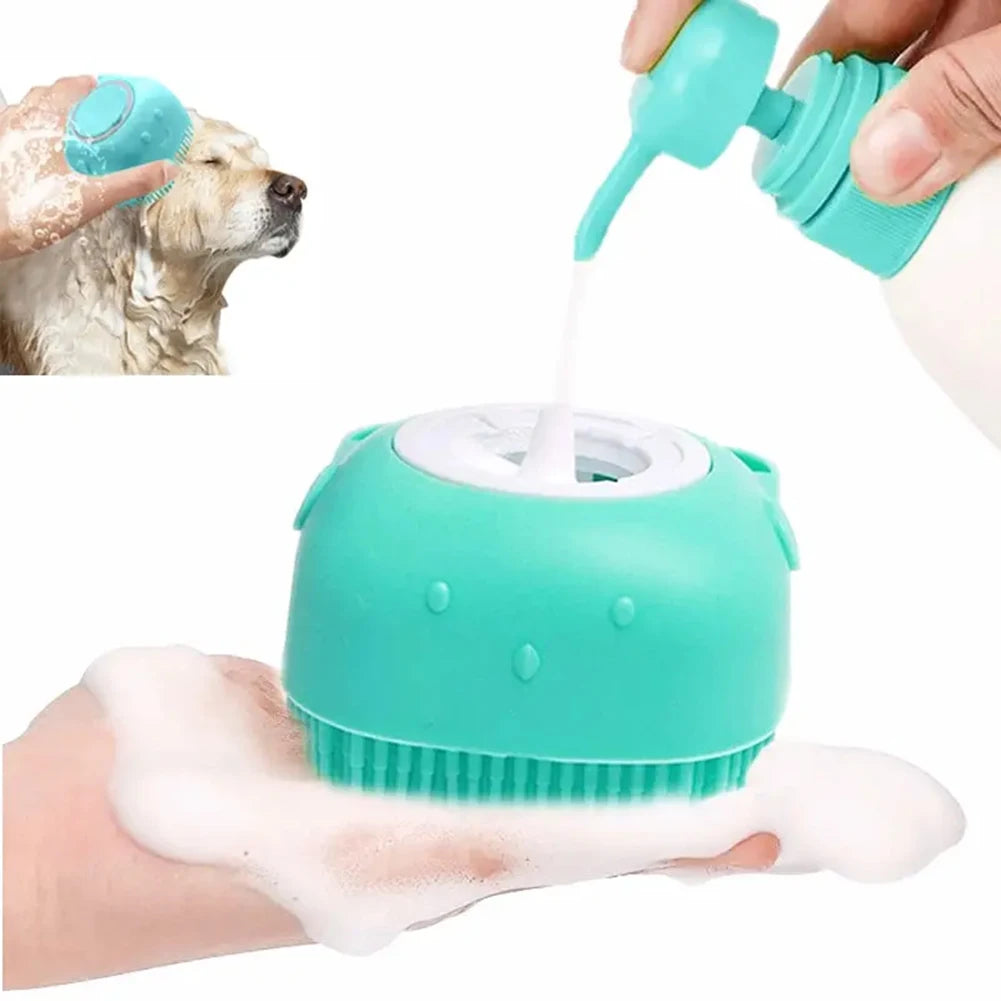 2 in 1 Pet Massage Shampoo Brush with Liquid Dispenser, Soft Silicone Grooming Tool