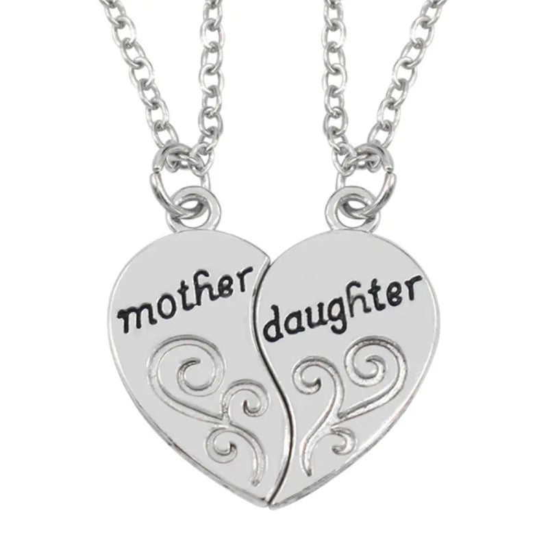 Mother Daughter Necklace Set - 2 Piece Matching Heart Jewelry Gift for Mom & Daughter