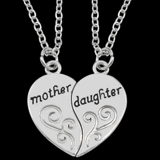 Mother Daughter Necklace Set - 2 Piece Matching Heart Jewelry Gift for Mom & Daughter
