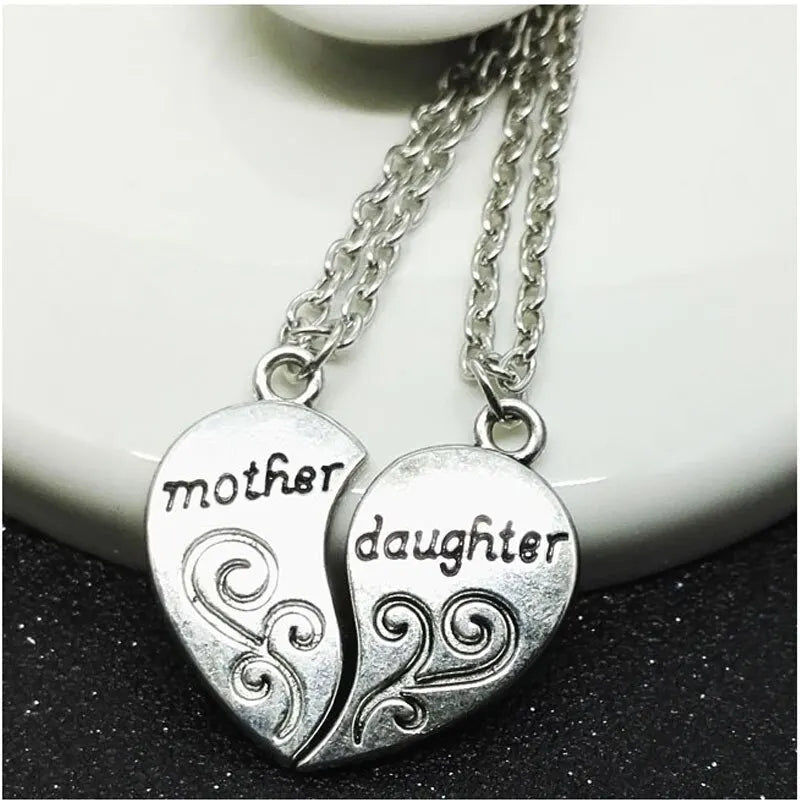 Mother Daughter Necklace Set - 2 Piece Matching Heart Jewelry Gift for Mom & Daughter