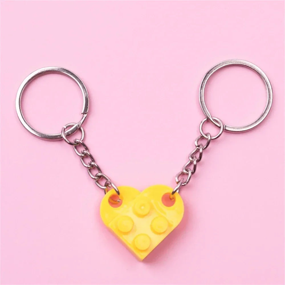 Matching Heart Brick Keychain Set - 2pc Building Block Keyrings for Couples & Friends - 8 Color options