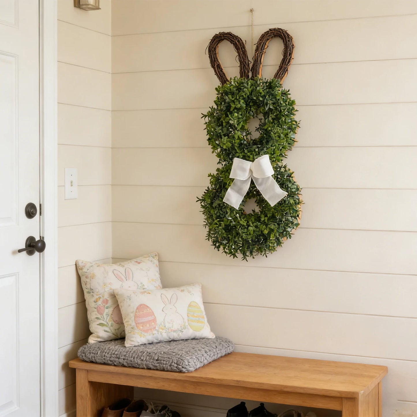 Easter Bunny Wreath 28" - Spring Eucalyptus Door Decoration