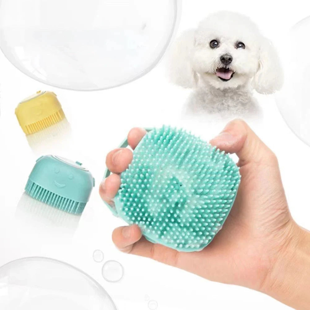 2 in 1 Pet Massage Shampoo Brush with Liquid Dispenser, Soft Silicone Grooming Tool