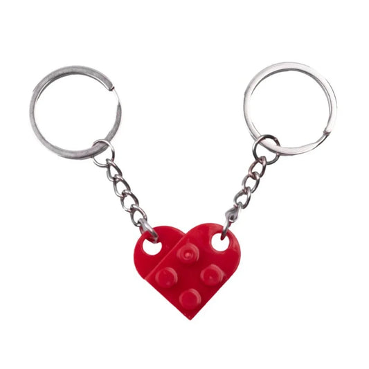Matching Heart Brick Keychain Set - 2pc Building Block Keyrings for Couples & Friends - 8 Color options