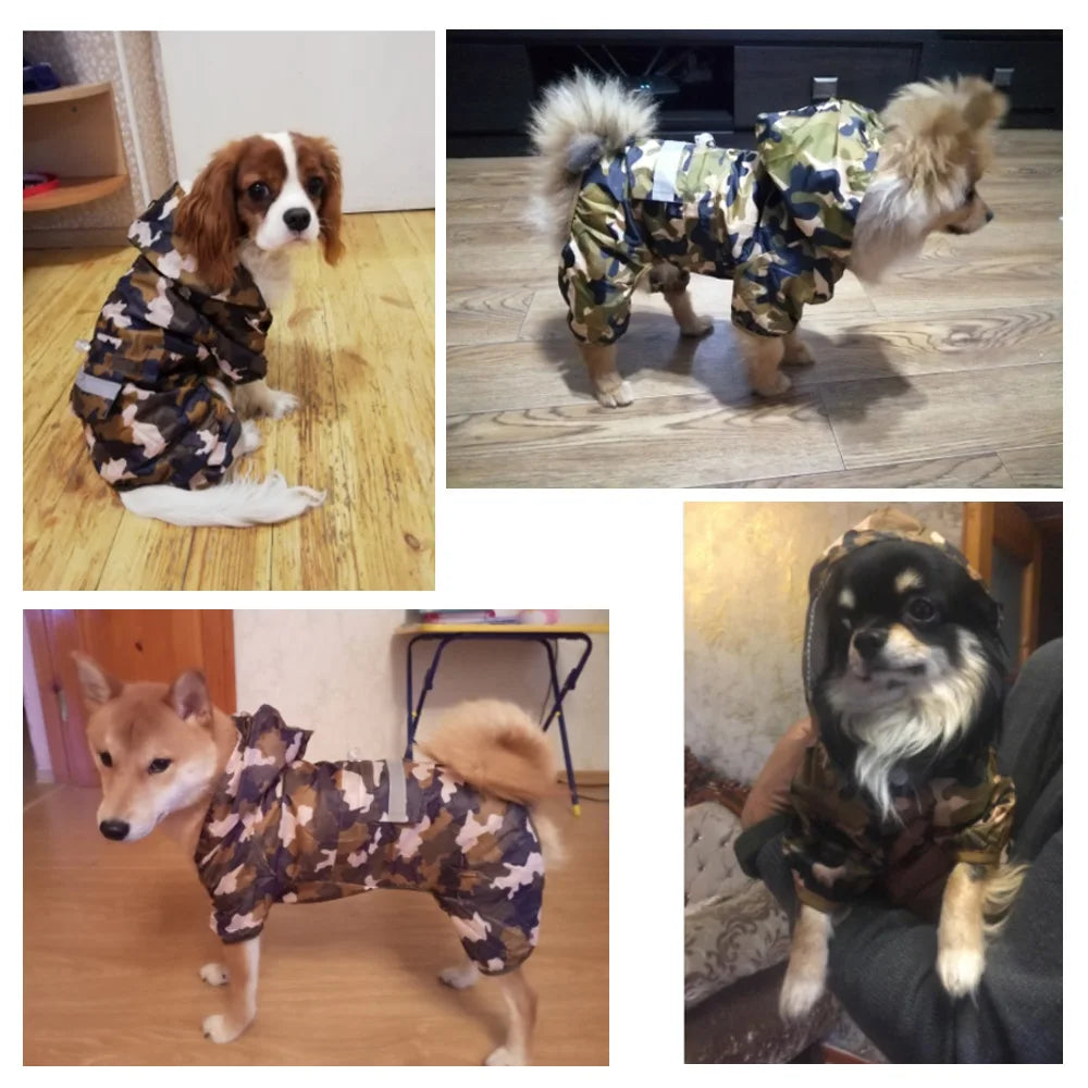 Waterproof Dog Raincoat with Hood -Rain Jacket for XS to 2XL dogs-Red, Blue, Yellow or Camo
