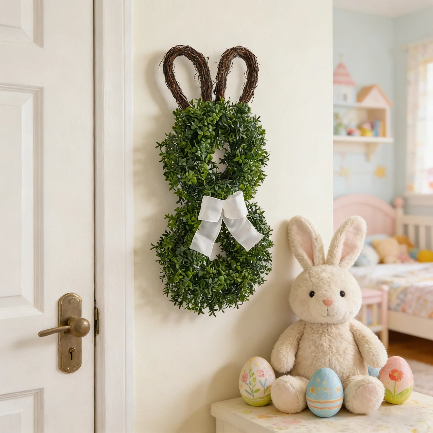 Easter Bunny Wreath 28" - Spring Eucalyptus Door Decoration