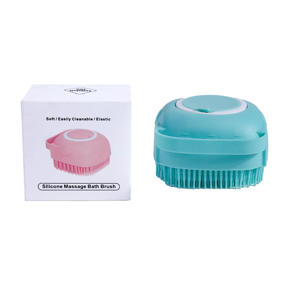 2 in 1 Pet Massage Shampoo Brush with Liquid Dispenser, Soft Silicone Grooming Tool
