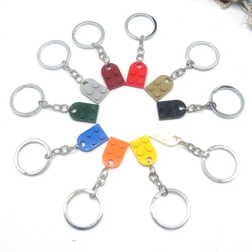 Matching Heart Brick Keychain Set - 2pc Building Block Keyrings for Couples & Friends - 8 Color options