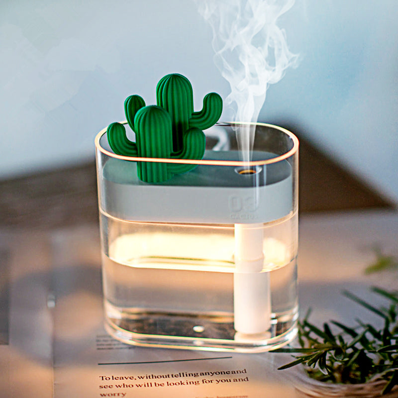 Cactus USB Humidifier & Essential Oil Diffuser - 5.4oz Ultrasonic Aromatherapy Mist Maker with LED Light