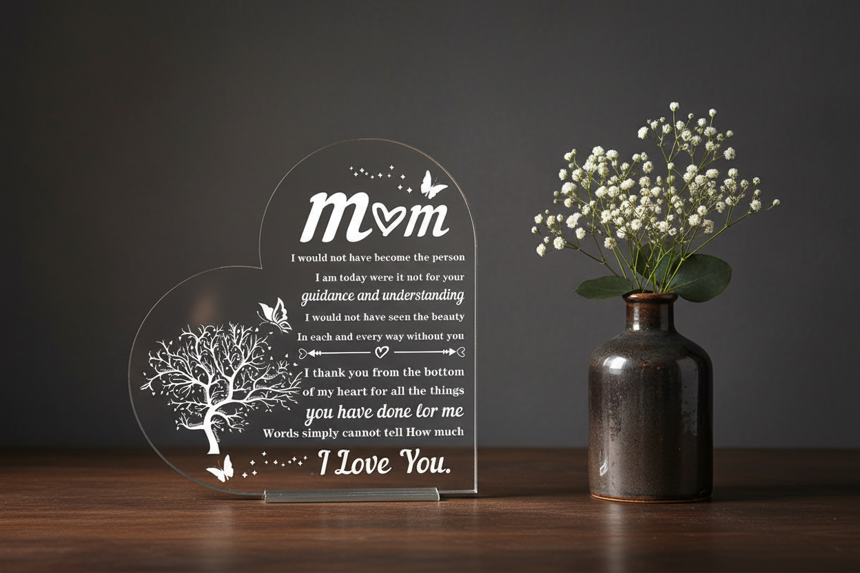 Mom Heart Plaque - Dark Background