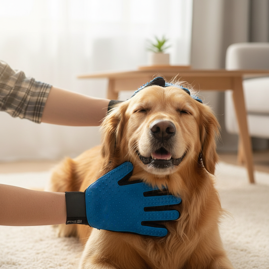 Pet Grooming Gloves in Use on Dog
