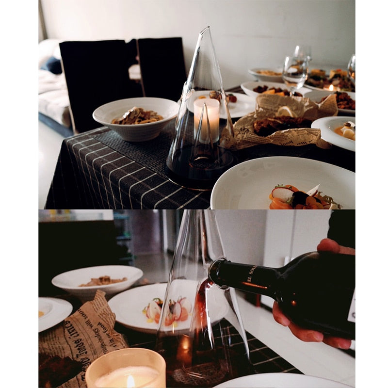 Crystal Clear Wine or Whiskey Decanter - Pyramid Shape Aerator (22oz or 25oz) - Elegant Glass Carafe