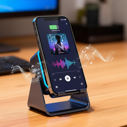 Wireless Induction Speaker - Phone Fully Charged with Music Playing